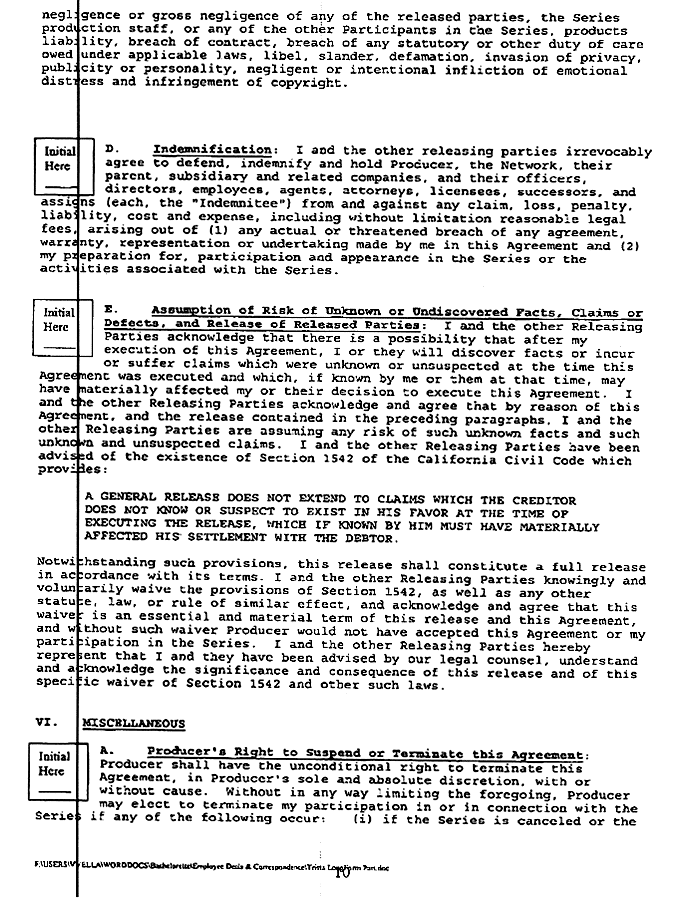 ABC's "The Bachelorette" Contract