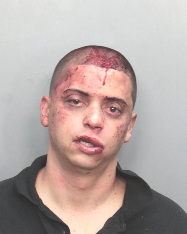 Arrested for resisting an officer with violence, battery.